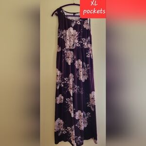Purple Floral Maxi Dress with POCKETS